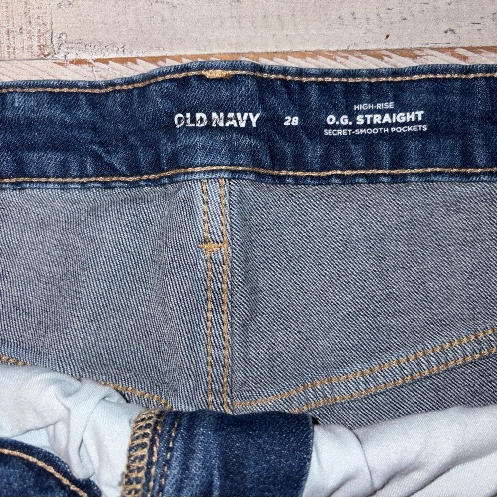 Old Navy high rise Og straight pockets Plus size 28 Denim Shorts American Flag - Picture 11 of 13